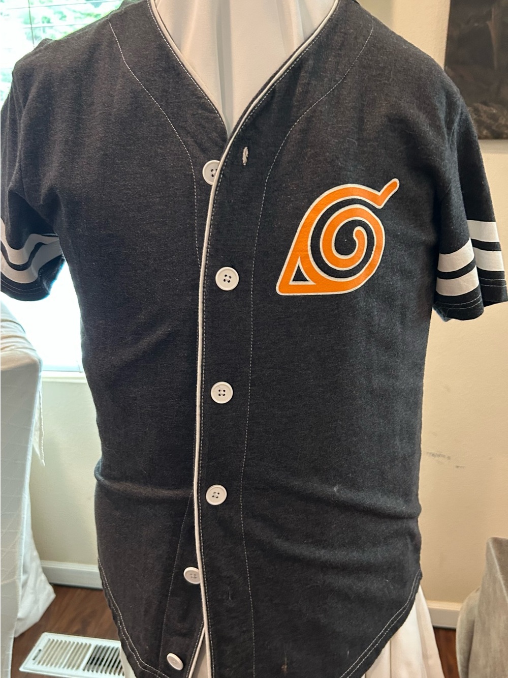 Ripple Junction Naruto Shippuden Black Baseball-Style Jersey with Orange Logo